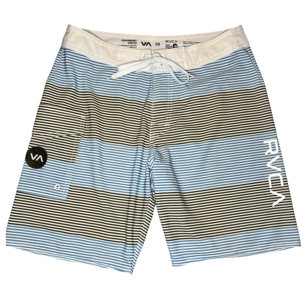RVCA Mens Board Shorts Size 29 Blue Striped Performance Stretch Swim Trunks
